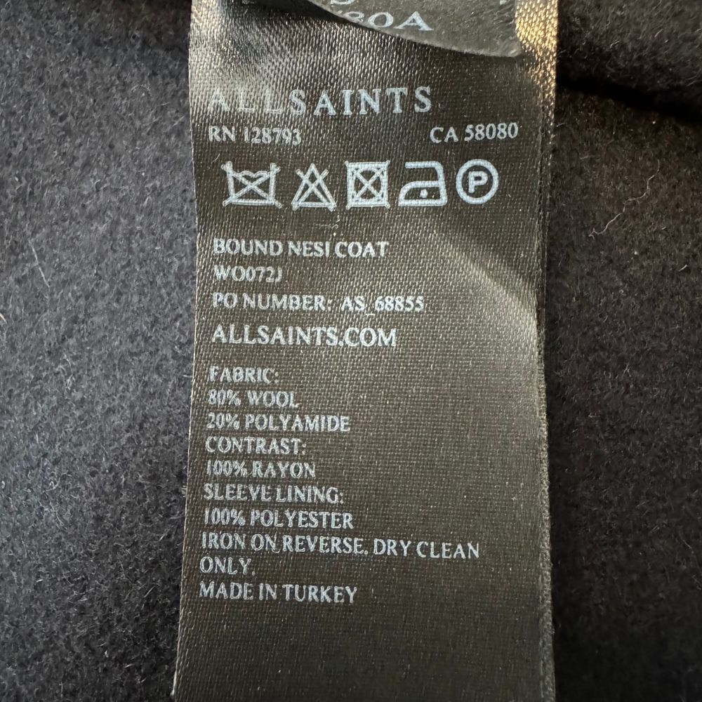 ALL SAINTS Bound Nesi Coat SMALL Italian Wool Blend Navy Midi Pockets Office - Picture 12 of 12